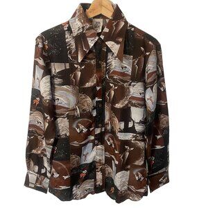 Vintage 70s Kennington California Disney Mickey Mouse Wizard Shirt Men M Brown